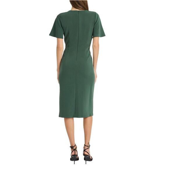 NWT Maggie London flutter sleeves green sheath midi dress Size 6 - Picture 3 of 16